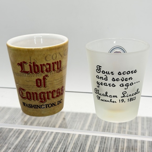 Library of Congress Thomas Jefferson Abraham Lincoln Shot Glass Set of 2 History